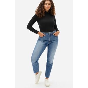 Everlane‎ The Curvy Cheeky Jean Straight Leg Raw Hem Medium Wash Size 25 Ankle